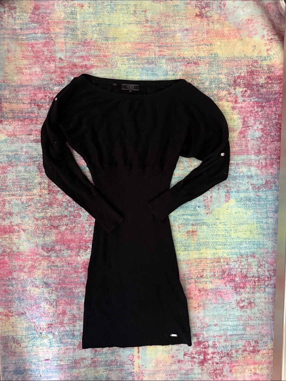 Guess Black Long-Sleeve Slim Ribbed Knit Dress